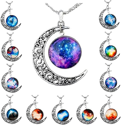 Adramata 12 Pcs Halbmond Anhänger Ketten für Damen Mädchen Beste Freund Halsketten Schmuck Planeten Anhänger Halsketten Set Freundschaftskette Geschenke für Damen