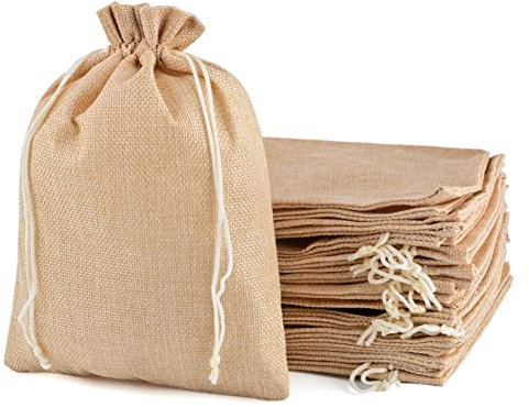 CLTPY 25 Stück Jutesäckchen mit Kordelzug, Jute Beutel 10 x 14 cm Baumwollsäckchen Stoffbeutel für Adventskalender Geschenksäckchen für Hochzeit Mitbringsel Weihnachten