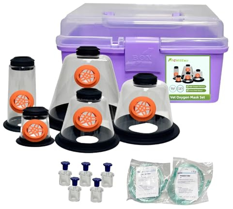 PRCMISEMED Haustier-Sauerstoffmasken-Set – Tierärztliche Atemhilfe für Hunde/Katzen/Vögel/Tiere – 5 Größen – leicht zu reinigen und an Sauerstoffquelle anzuschließen – sorgt für Komfort und mehr