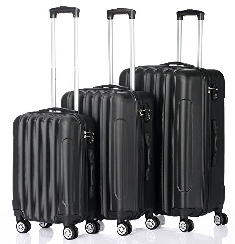 LEADZM Kofferset 3 Teilig, Hartschale Reisekoffer mit 4 Rollen, Handgepäck, ABS-Trolley-Koffer, Schwarz