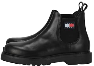 Tommy Jeans Herren Mid Boot Stiefel aus Leder, Schwarz (Black), 45