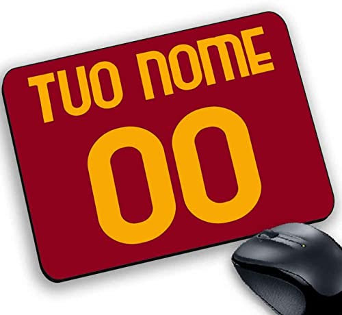Tappetino Mouse Pad Gadget Compatibile per tifoso giallorosso della magica. Love Calcio personalizzabile Tuo nome e Numero Stile maglia senza scritta giallo su rosso. Serie per Roma nel cuore