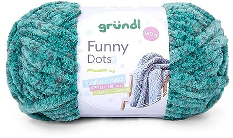 Gründl Wolle Funny Dots Strick- & Häkelgarn (weiches samtartiges Chenille-Garn aus 100% Polyester, 1 x 150 g / 60 m, Nadelstärke: 9-10), petrol-ozeanblau