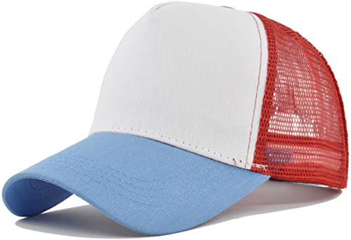 Yixda Snapback Unisex Trucker Cap Herren Damen Verstellbar Mesh Baseballmütze Sport Kappe (Weiß-Blau)