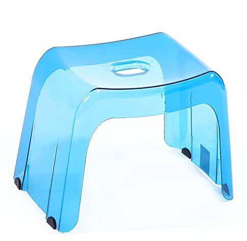 JTBDWOSK Acryl Transparente Badezimmerhocker, Japanisch Verdickt Bad Hocker Kunststoff Belastbar bis 130 Kg für Die Dusche Geeignet Rutschsicher mit Gummifüßen,Blau