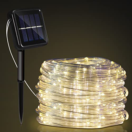 Izrielar Solar Lichtschlauch Außen, 30m Warmweiß Wasserfest 300 LEDs Lichtschlauch, 8 modi lichterschlauch für Garten,Trampolin,Weihnachtsbeleuchtung, für Innen Außen Deko