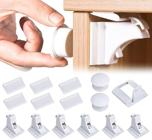 Encuryna Blocca Cassetti per Bambini Magnetici, Chiusure Sicurezza Bambini (6 Serrature + 2 Chiavi), Design Invisibile Bambino Serrature Magnetiche di Sicurezza per Armadietto, Cassetto