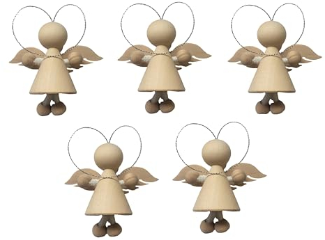Wooden World - Satz 5 Christbaumschmuck, Kleiner Weihnachtsanhänger Engel