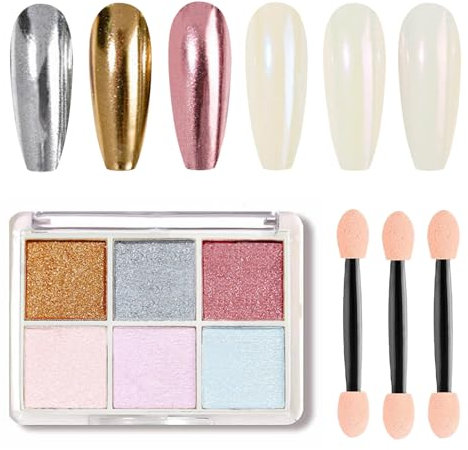 GZMAYUEN Nail Chrome Powder Pearl Effect Nail Powder 6 Colours Mirror Nagel Chrome Pulver Nail Pigment Powder