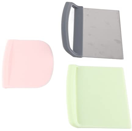 3 Pcs Dough Scraper PP Stainless Steel Pink Green Grey Bowl Scraper Chopper with Grip Handle, Baking Spatula Scraper for Dough Cake Bread