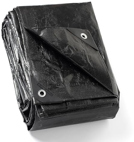 GUARD SHIELD Abdeckplane mit Ösen Wasserdicht 6m x 10m Schwarz Multifunktionale Polyester-Plane 120g/㎡ Gewebeplane Schutzplane Allzweckplane, Reißfest, UV-stabilisiert