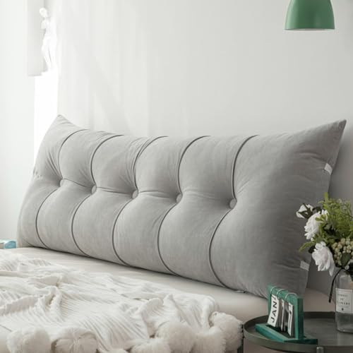 Luxus-Rückenkissen für Kingsize-Bett, Kopfteil, Lesekissen, Dreieckskissen, extra weiche Sofa-Rückenlehne zum Fernsehen oder Spielen, 200 cm (200 x 55 x 20 cm, Hellgrau)