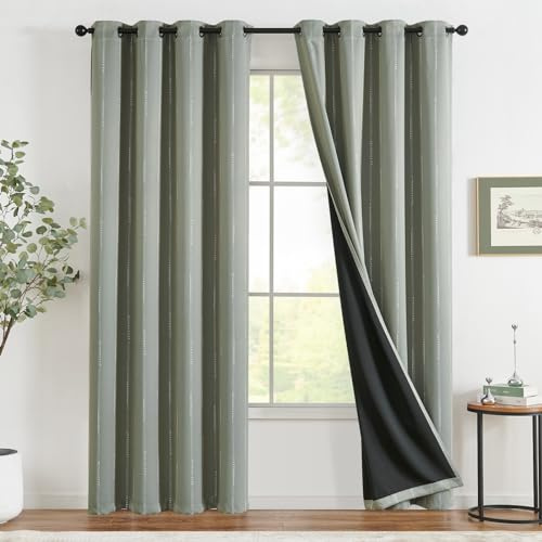 TOPICK Boho Verdunkelungsvorhänge Bedruckte Gardinen 2er Set H245xB130 Grün