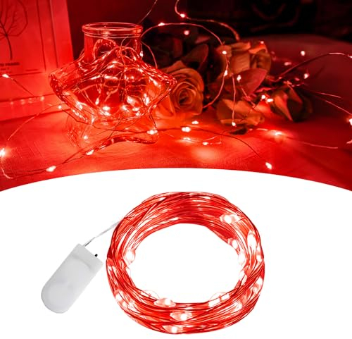 BOLWEO Valentine's Day Fairy String Lights, 2m 20Leds Red Mini LED Fairy Lights with Battery Copper Wire Light String for Party, Bedroom, House, Bedroom, Wedding Anniversary Party,1Pack
