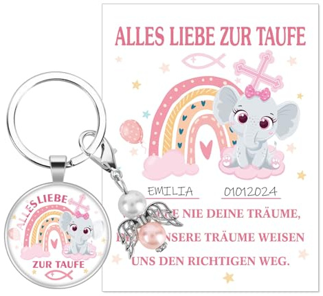 HOWAF Taufgeschenke für Mädchen, Kleine Glückwunschkarten Taufkarte Taufe Karte mit Schlüsselanhänger Schutzengel, Geschenk Taufe Mädchen, A