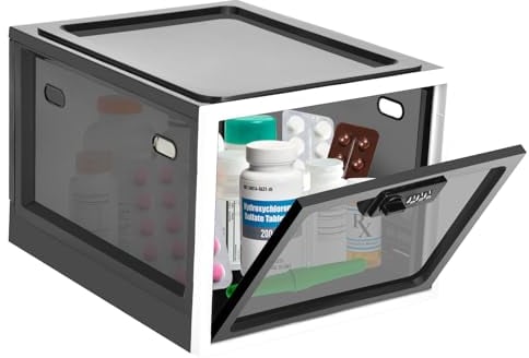 Medicine Storage Box with Lock - Lockable Bin Organiser for Fridge, Food, Snacks, Electronics, Phone, Tablet Jail, Home Safety