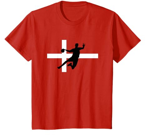 Handball Fan Outfit Dänemark T-Shirt Rot Weiss Handballspieler Geburtstag Mannschaft Support Klassisch geschnitten Kurzarm Crew-Ausschnitt Small Unisex Kinder Damen Herren