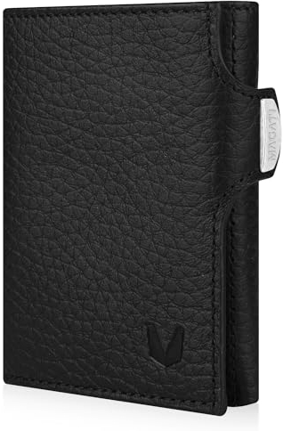 MAGATI Slim Wallet mit Münzfach, RFID-Schutz - Mini Geldbörse Herren & Damen klein - il Santo Kartenetui - Kartenhalter Einkaufswagenchip-Fach Portemonnaie klein – Geldbeutel, Schwarz