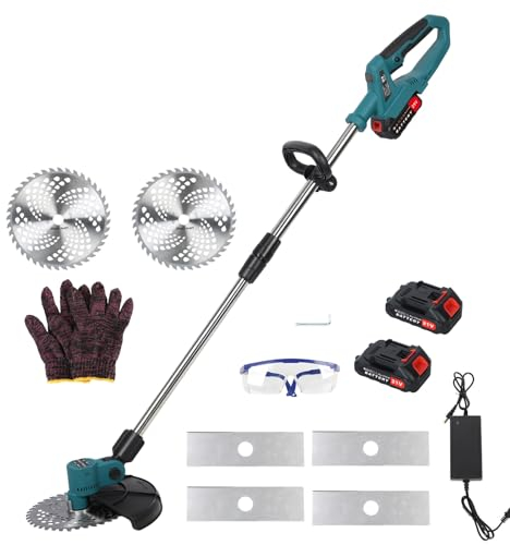 Shienfir Désherbeur électrique sans fil de 22,9 cm, 21 V avec 2 batteries et chargeur, moteur sans balais de 1280 W, 18 000 r/min, coupe-herbe rétractable sans fil, vert