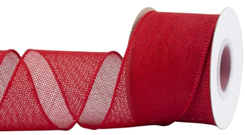 Joycrosso Cinta de arpillera con borde de alambre de 2.5 pulgadas x 10 yardas, color rojo, ideal para manualidades, envoltura de regalos, corona, árbol de Navidad y decoraciones rústicas de boda