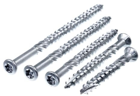 SECCARO Liseko Lot de 100 vis de terrasse 5 x 80 mm, en acier inoxydable A2, vis à bois avec pointe découpée et encoche de coupe, TX/six pans creux