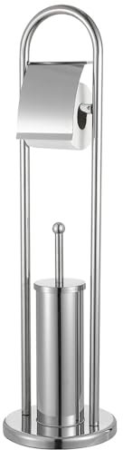 Virsus Piantana Portascopino e Portarotolo per WC, Misura 22x80 cm, in ACCIAIO INOX, colore Argento, Porta Carta Igienica, Scopettino con ciuffo svitabile -6958