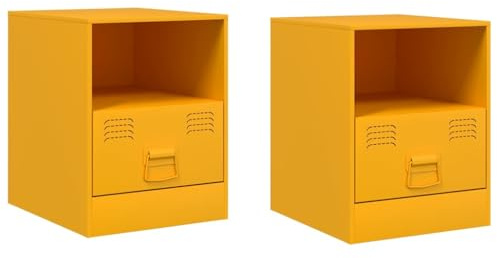 vidaXL Nachttisch 2 STK., Nachtschrank mit Stauraum, Nachtkonsole Nachtkommode für Schlafzimmer, Schlafzimmer Schrank Kommode, Senfgelb Stahl
