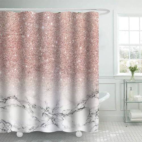 FAIRYGATE Wet Room Shower Curtain Marble Shower Curtains Set Peach Abstract Fabric for Bathroom Decor Modern Standard for Bathtub Luxury Washable Coral Bath Curtain B9006