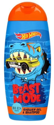 Hot Wheels Beast Mode 2-in-1 Shower Gel & Shampoo for Kids & Adults - Paraben-Free, Hydrating with Glycerin & Chamomile, Moisturizing, Gentle on Sensitive Skin, Refreshing Scent, Ages 3+, 250ml