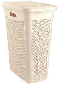 52L,50L,43L & 9L Plastic Slim Lid Bin Laundry Basket Clothes Washing Hamper Organiser Storage Container (43 Litre Slim Ivory White)