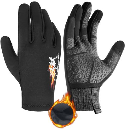 HANDLANDY Winter-Laufhandschuhe mit Griffigkeit, isolierte Thermohandschuhe zum Radfahren, Wandern und Autofahren mit warmem Futter, Touchscreen-Sporthandschuhe für kaltes Wetter (Schwarz, M)