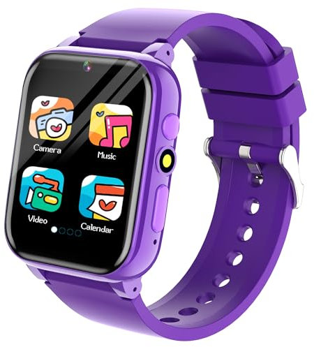 26 Juegos Reloj Inteligente Niños de 4 a 12 Años, Tarjeta de Aprendizaje, Audiolibro, Cámara, Música, Podómetro, Calorías, Despertador, Fondos de Pantalla Múltiples, Smartwatch Niños Juguete (Morado)