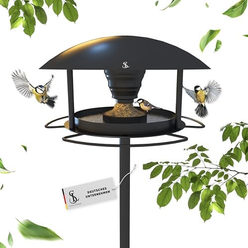 Schenk Vogelhaus mit Ständer Wetterfest [3 in 1 XXL Vogelfutterhaus] Futterhaus für Vögel Metall - großes, Robustes Vogelhäuschen, Vogelvilla, Futterhäuschen stehend | Langlebig, Moderns Design