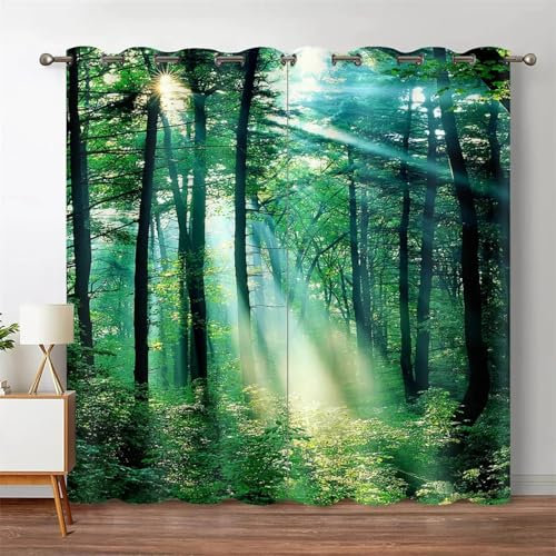 IKDZCM 3D Wald Verdunkelungsvorhang Dschungel Baum Natur Landschaft Fenster Vorhang Wohnzimmer Schlafzimmer Wasserfall Raumteiler Vorhänge WxH/2x208x208cm gardinen Blickdicht
