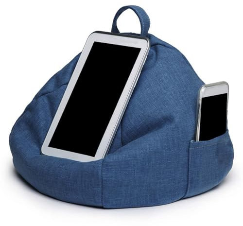 Raypontia Pouf pour tablette - 23 x 23 x 15 cm - Petit pouf pour téléphone portable - Support pour tablette - Avec coussin - Support pour tablette - Bleu