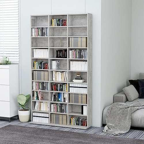 Myheimly CD-Schrank Regal DVD Bluray Medienregal Medienschrank Aufbewahrung Standregal Regalwand Bücherregal Betongrau 102x16x177,5 cm Holzwerkstoff