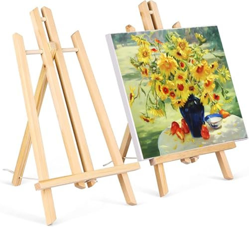 UQMIQURA 2 Stück Staffeleien aus Holz, Holzstaffelei, 19 x 30cm Kleine Staffelei Holz für Bilder, Deko-Stander, Klappbar und Platzsparend Tischstaffelei, Staffelei Kinder für Gemälde,Kunst & Handwerk