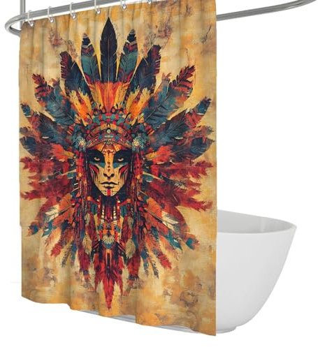 SHUODAOCO Retro Duschvorhang Indischer Ethnischer Stil Duschvorhänge für Badezimmer Wasserdichter waschbarer Duschvorhang aus Polyestergewebe mit Haken 150Bx200Lcm