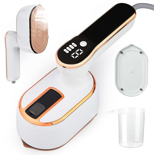 Travel Clothes Steamer Portable Iron, LCD Screen 2 in 1 Powerful Steam Clothing 100ML Wrinkles Remover for Garments, 1000W 15S Fast Heat-up, Iron for Travel, Home, Office (White)