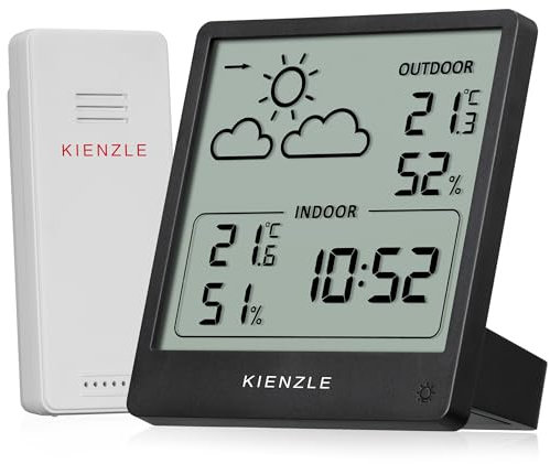 Kienzle Funkwetterstation mit Außensensor Slim Design für Temperatur Luftfeuchtigkeit Wettervorhersage & Uhrzeit