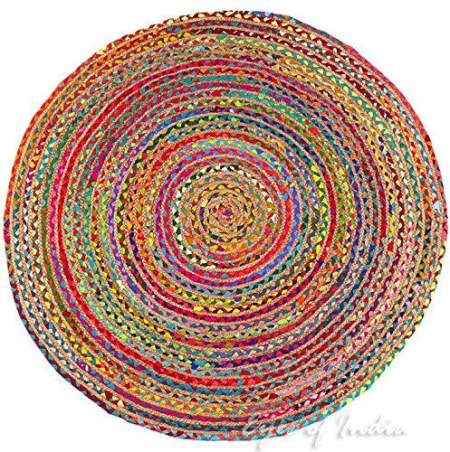 Eyes of India Bunter gewebter Chindi-Flickenteppich, dekorativ, indischer Bohemian-Akzent, Boho-Chic, handgefertigt, handgewebt, 90 cm