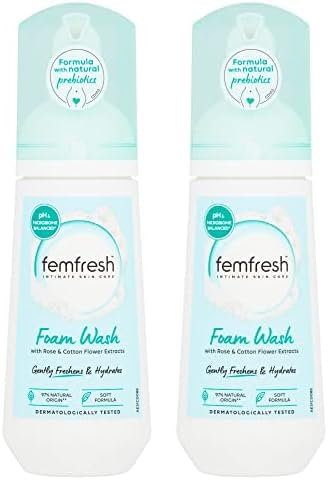 Femfresh Pure Freshness & Hydration Daily Intimate Foam Wash – Fragrance free Feminine Hygiene Shower Foam with Rose & Cotton Flower Extracts – pH Balanced, Soap Free - 150ml (Pack of 2)