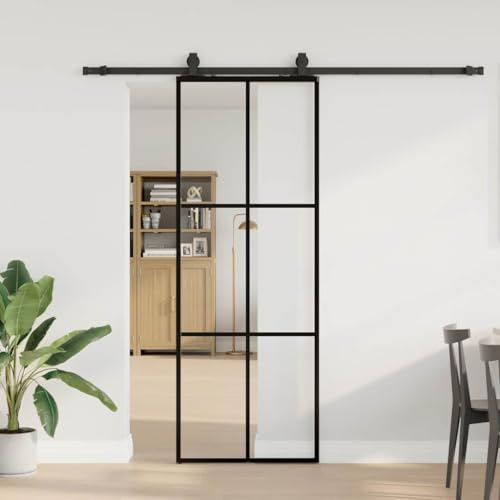 LAPOOH Porta Scorrevole con Ferramenta Nera 76x205 cm in Vetro ESG -3375924