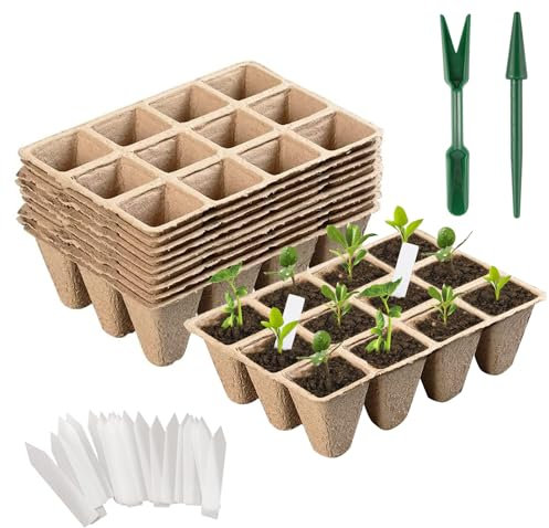 MEETOZ 20 bandejas de semillas de 240 celdas, macetas biodegradables de fibra para plantas, frutas, verduras