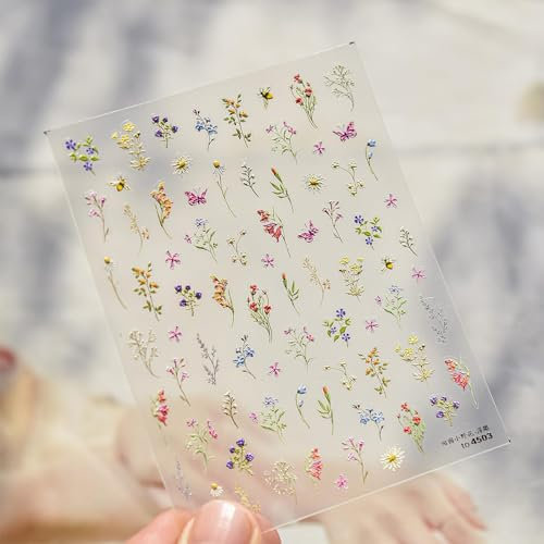 GlamRays Blumen Nagelkunst Sticker Decals, Spring Flowers Stickers for Nail Art, 5D Flower Nail Design Embossed Decals