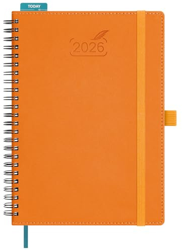 BEZEND Kalender 2026 Buchkalender A5 Ringbuch 1 Woche 2 Seiten | Terminplaner 2026 Wochenplaner mit 100 g/m² Papier & Monats-Register | Planer & Terminkalender mit PU-Leder Softcover - Orange