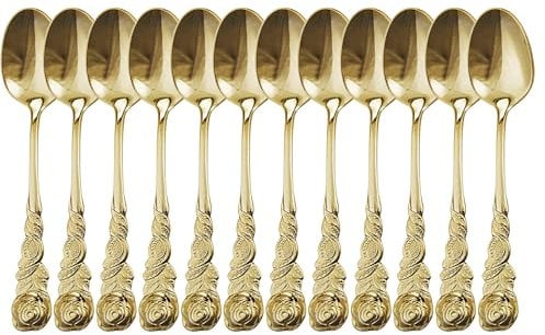 GRÄWE Espressolöffel 12-teilig, Edelstahl, Serie Rosendekor, gold