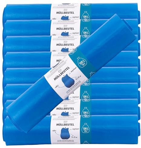 Blaue Müllsäcke 120L - 225x BLiX Extra Starke Müllbeutel, Reißfest 36µ, 70x110 cm, Mülltüten für Haushalt & Gewerbe, Optimal für Mülltrennung, 120 Liter Plastiktüten