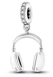 Streetculture Weißer Kopfhörer Overear Musikliebhaber Schmuck - Charm 925 Silber Bettelarmband Anhänger Zubehör Geschenk Sterlingsilber