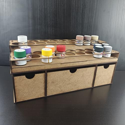 Paint Stand for 36x glass jars of paint and deep drawers storage for Tamiya acylic. Paint rack by Wargame-Model-Mods